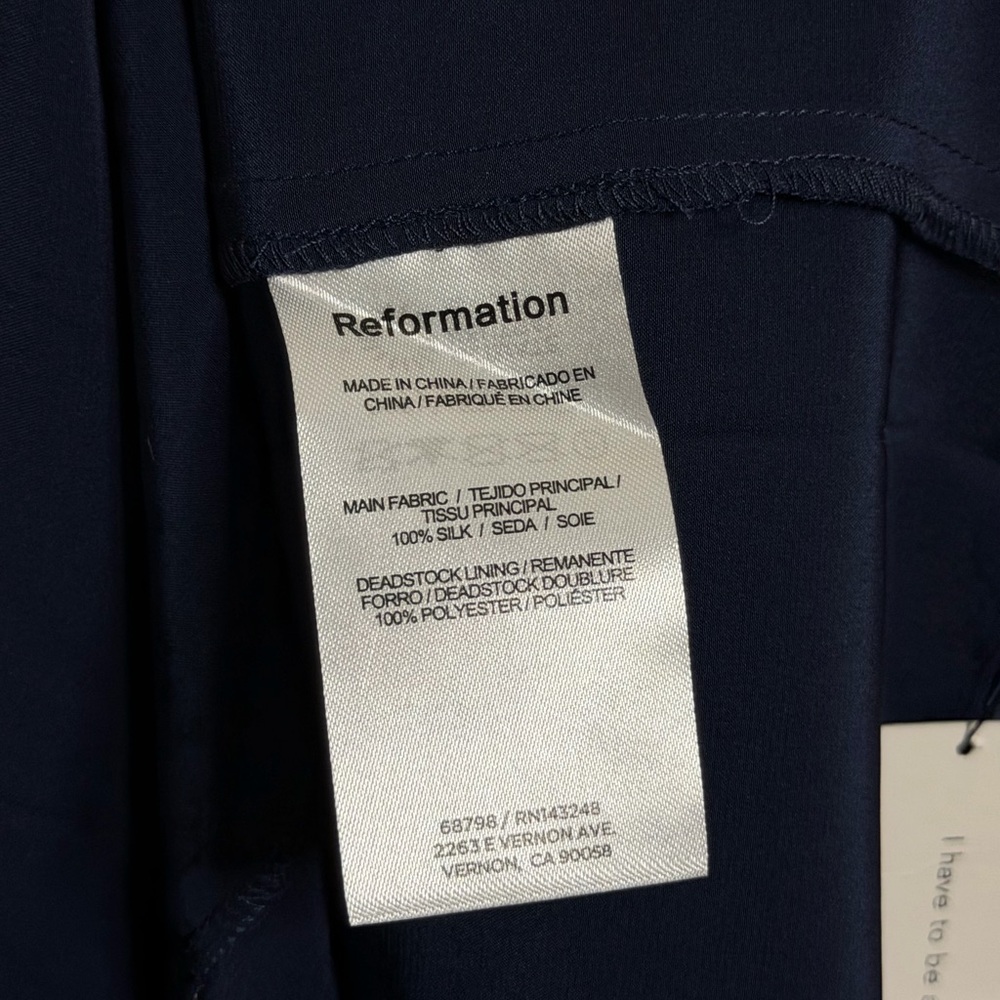 Reformation Stasia Silk Dress in Navy - Picture 7 of 9